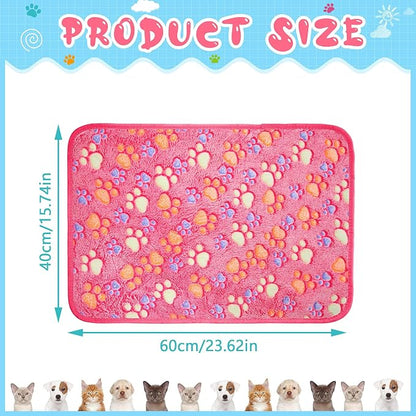 Tatuo 4 Pack Fleece Dog Blankets for Puppy Cats Multi-Size Sleep Mat for Pet Guinea Pig Soft Washable Warm Crate Bed Puppy Teething Toys Print Pattern Blanket Indoor(Pink,24 x 16 Inch,Paw)
