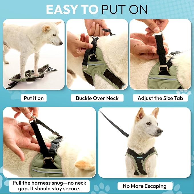 Gooby Escape Free Easy Fit X Step-in Dog Harness, Portland Green, X-Small | Patented escape-free, tightens on back-out; Choke-free X-frame + V-neck; Quick-release buckle; Reflective trim