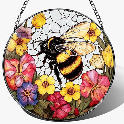 Stained Glass Window Hanging, 8 Inch Bee Stained Glass Ornament, Suncatchers for Windows Hanging, Window Decor, Gift for Garden Lover, Teacher Gift, Holiday, Birthday Gifts for Women Mom and Grandma