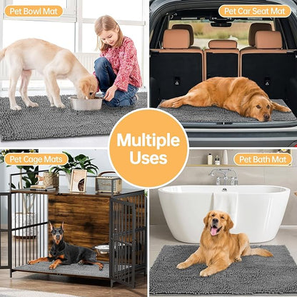 Absorbent Dog Door Mat for Muddy Paws, 72" x 24" Chenille Indoor Mats for Entryway, Trap Dirt Front Door Mat Indoor Entrance Washable Non Slip Soft Light Grey