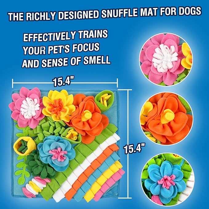 Snuffle Mat for Dogs, 15.4''*15.4'' for Small & Medium, Fleece Mentally Stimulating Toys for Dogs Cats Rabbits, Helps Control Eating Speed and Train Scent Detection (Heavyweight Style)