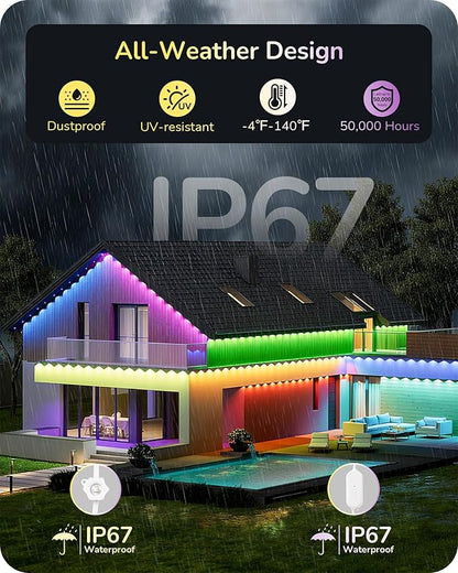 EDISHINE Cuttable Permanent Outdoor Christmas Lights PRO, 100FT 60 LED RGB+IC+Warm White Eave Light, 111+ Scene Mode, Smart APP/Voice & Remote, IP67 for House Year-Round Decor, Work with Alexa, Google