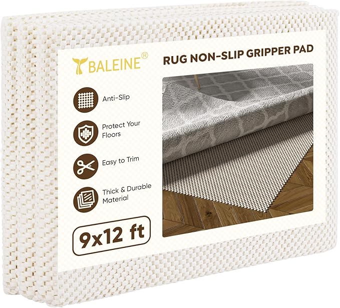 BALEINE Non Slip Rug Pad Rug Gripper for Hardwood Floors, Extra Thick Non Slip Mat Under Carpet (9'x12')