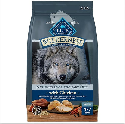 Blue Buffalo Wilderness Natural High-Protein Dry Food for Adult Dogs, Chicken Recipe, 28-lb. Bag