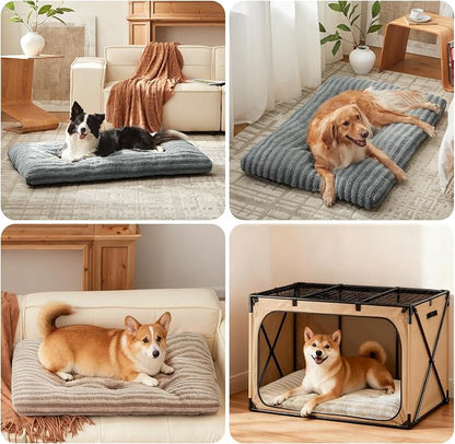FURTIME Washable Small Dog Bed, Deluxe Dog Crate Beds Comfy Fluffy Kennel Pad Anti-Slip Pet Sleeping Mat for Puppy/Cat, Machine Washable Dogs Pillow, 23"x18"x3", White
