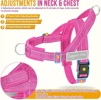 SlowTon No Pull Dog Harness with Front Clip - Heavy Duty, Soft Padded | Neck & Chest Adjustable, Tactical Pet Vest and Leash Set for Large Medium Sized Dogs, for Easy Walk & Training, Fuchsia S