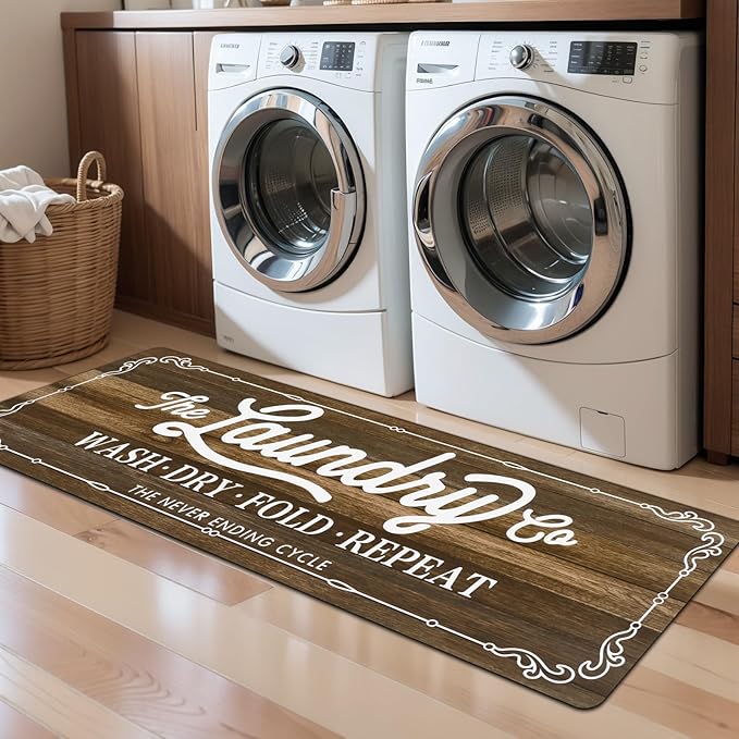 Pauwer Laundry Room Rug Runner 20"x60" Waterproof Rubber Laundry Mat Non Slip Kitchen Mats for Floor Washable Floor Mat Runner Rug for Farmhouse Mudroom Washroom Bathroom Decor