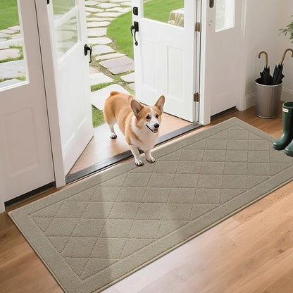 BEQHAUSE Dirt Trapper Door Mat 24" x 60", Doormat Non-Slip Entryway Rugs Washable, Dog Door Mat Stain Resistant and Absorbent Welcome Floor Mat for Front Back Door, Mud Wet Shoes & Paws, Beige