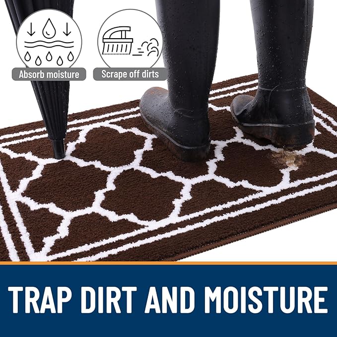 Buganda Indoor Door Mat, Dirt-Resistant and Absorbent Doormat, Anti-Slip, Low Profile Floor Mats for Inside Entryway, Front, and Back Door Entrance (32x20 Inches, Dark Brown)