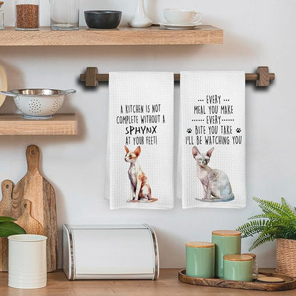 Funny Sphynx Cat Kitchen Towels, Sphynx Cat Mom Lady Lovers Gifts for Women Hand Towels, Gifts for Pet Lovers Dishcloths Dish Towel for Kitchen 16x24 Inches Set of 2