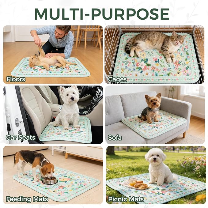 Homimp Washable Pee Pads for Dogs,2 Pack Spring Floral Reusable Puppy Pads Waterproof,Absorbent and Leakproof Dog Pee Pads,Non Slip Puppy Training Pads,Pet Mat for Floor,Whelping,Teal 18"x24"