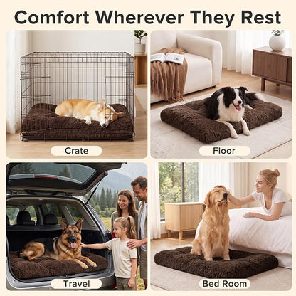 JOEJOY Dog Bed Crate Pad, Deluxe Plush Washable Dog Beds Fulffy Soft Kennel Pad Anti-Slip Pet Sleeping Mat for Medium Small Dogs, 29" x 21", Brown