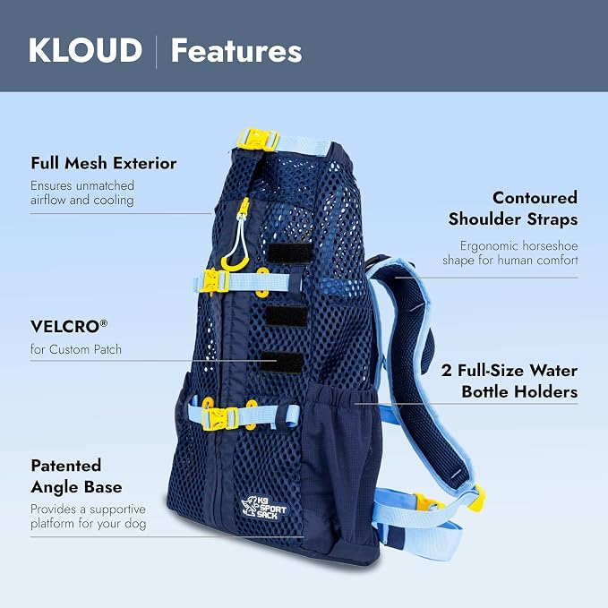 K9 Sport Sack Kloud - Extra Small, Blue - Ideal for Dogs with 9-12” Back Length - Ultra-Light Mesh Backpack Carrier with Inflatable Frame