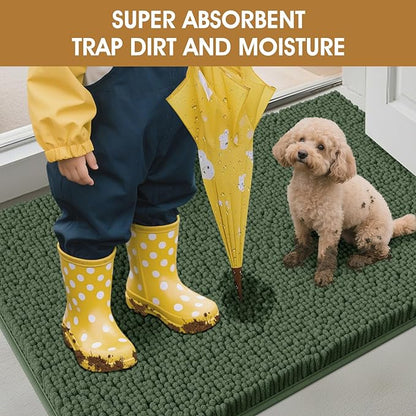 IM HOME Dog Door Mats for Muddy Paws, 36" X 24" Christmas Chenille Absorbent Doormat, Non Slip Heavy Dog Rugs for Muddy Paws, Soft Indoor Door Mat for Entryway, Mud Paw, Inside Floor, Olive