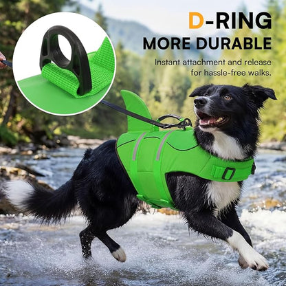 Dog Life Jacket High Flotation, Reflective Dog Life Vest for Swimming, Adjustable Dogs Life Preserver Rescue Handle Spring Summer Pool for Small, Medium, Large Dogs (BrightGreen,XL)