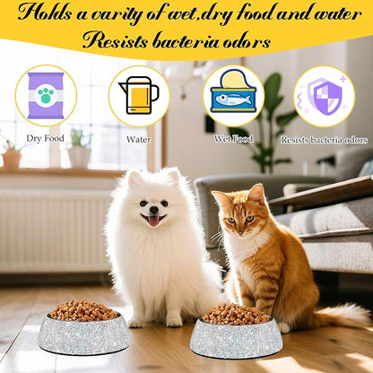 SlowVibes Bling Stainless Steel Dog Cat Bowl, Detachable, 7 oz | Rhinestone metal food or water bowl for small dogs and cats, rust-resistant non-slip puppy dish, sparkle pet essential