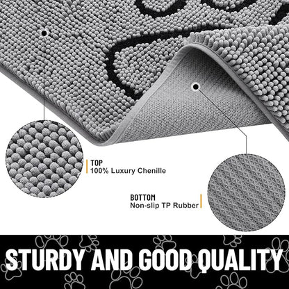 Smiry Dog Door Mat for Muddy Paws, Absorbent Dirt Trapper Non Slip Quick Dry Washable Chenille Mat for Mud Dogs, Entry Rug for Indoor and Outdoor (30x20 Inches, Grey)