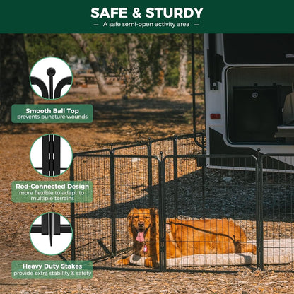 FXW Rollick Unleashed Dog Playpen for Indoor, Yard, RV Camping, 50 inch 32 Panels for Large Dogs, Black│Patented