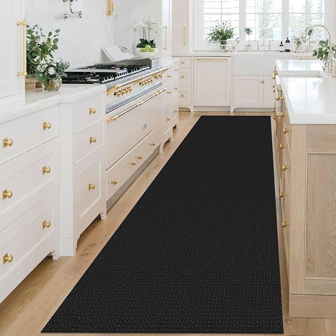 KOZYFLY Extra Long Runners for Hallways 3x14 ft Washable Kitchen Runner Non Slip Rubber Backed Hallway Rug Cotton Entryway Runner Rug Floor Carpet for Indoor Hall, Kitchen, Stair, Black/Dark Grey