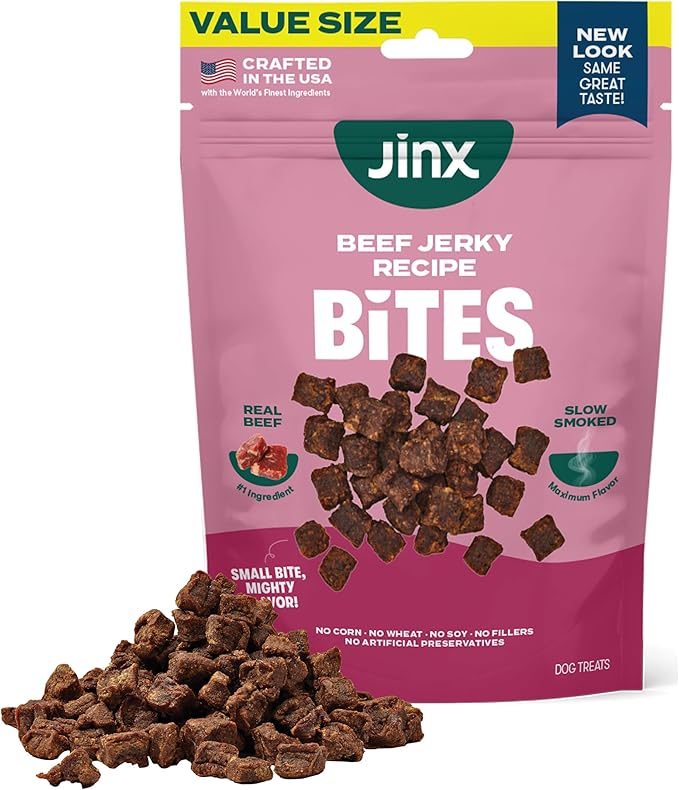 Jinx Beef Bites Jerky Dog Treats - Soft & Chewy, All Natural Dog Jerky Treats with Grass-Fed Beef - Pet Products for All Dogs (Puppies, Adults & Seniors) - 15oz
