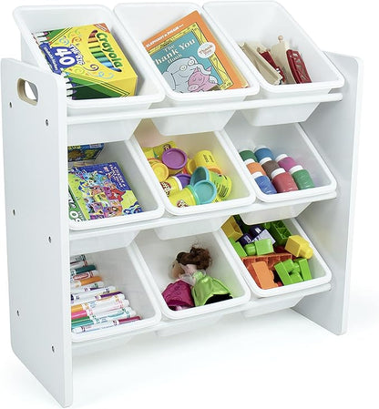 Humble Crew 9-Bin Toy Organizer – Cambridge White Plastic Bins, 3-Tier Storage Solution for Kids' Playrooms and Nurseries