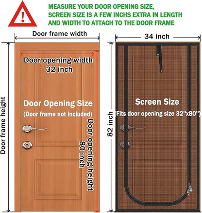 QWR Reinforced Cat Screen Door,Fits Door Opening Size 32''x 80'',Thickened Cat Proof Mesh Screen Door with Zipper Closure for Living Room,Kitchen,Bedroom (U-Type,Black)