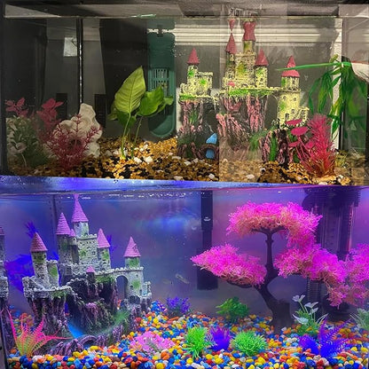PINVNBY Aquarium Resin Castle Decoration,Fish Tank Driftwood Castle Cave Hideouts House Plants Supplies Accessories(Pink)