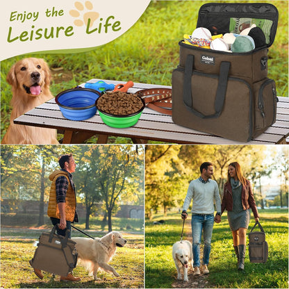 Dog Travel Bag Airline Approved–Pet Travel Tote with Collapsible Bowls,Food Containers & Feeding Mat–Multi-Pocket Organizer for Dogs & Cats, Durable & Water-Resistant for Hiking,Trips,Outdoors