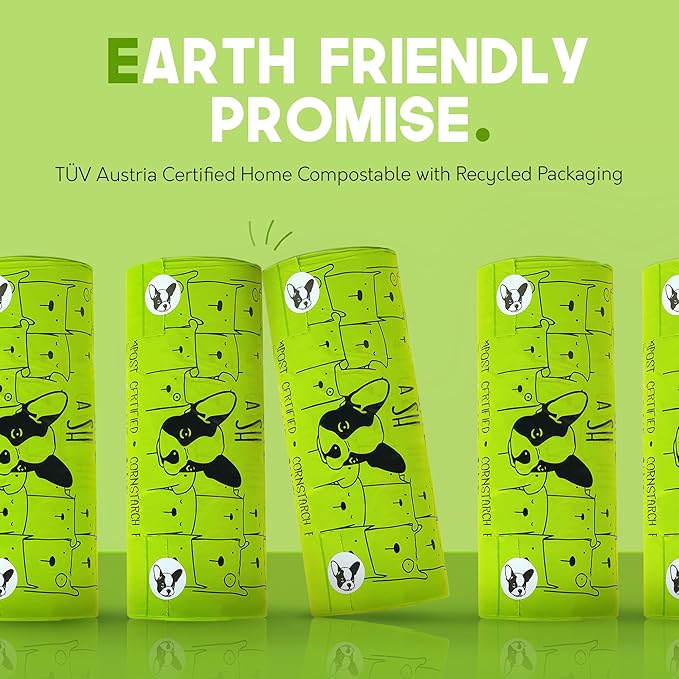 Certified Home Compostable Dog Poop Bags with Handles - 10% to Charity - ASTM D6400 & EN 13432 Compliant - 120 x Large Plant Based Compostable Poop Bags (1 Pantry Roll)