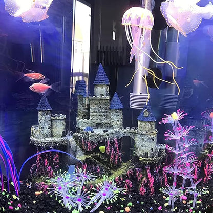 PINVNBY Aquarium Resin Castle Decoration Fish Tank Driftwood Castle Cave Hideouts House Plants Supplies Accessories(Purple)