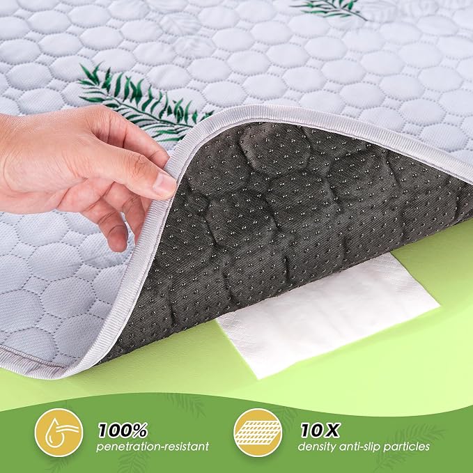 WanpeeGoo Washable Pee Pads for Dogs, 2Pack Reusable Puppy Pads, Super Absorbent & Leakproof Dog Pads, Anti-Slip Dog Pee Pads for Puppy Training & Incontinence, Leaf Pattern 36"x54"