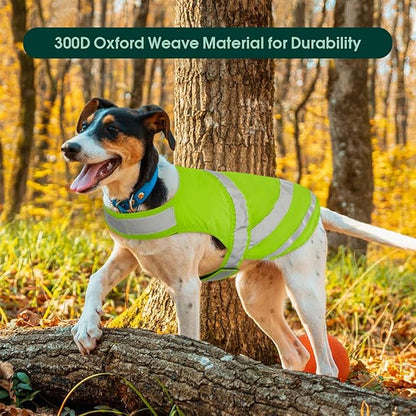 Kuoser Reflective Dog Vest, High Visibility Safety Vest for Medium to Large Dogs, Lightweight Pet Reflective Vests for Hunting Outdoor Activities Walking at Night, Fluorescent Green XL