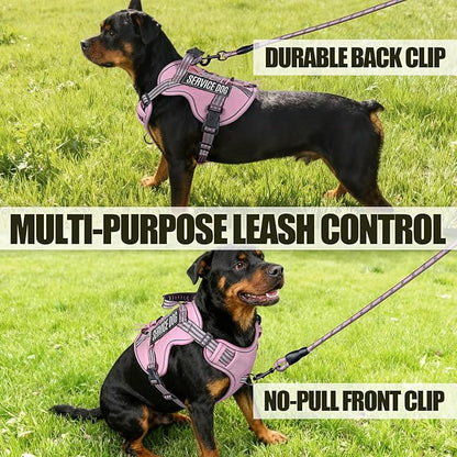 Service Dog Tactical Vest Harness and Leash Set Medium Sized Dog Emotional Support- Tactical Dog Harness Training Collar with Name (Pink, M)