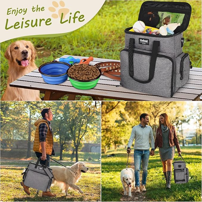 Dog Travel Bag Airline Approved–Pet Travel Tote with Collapsible Bowls,Food Containers & Feeding Mat–Multi-Pocket Organizer for Dogs & Cats, Durable & Water-Resistant for Hiking,Trips,Outdoors