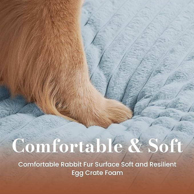 Large Orthopedic Dog Crate Bed with Waterproof Lining, Soft Short Plush Surface & Egg Crate Foam for Calming Puppy, Machine Washable Pet Bed with Removable Cover & Anti Slip Bottom