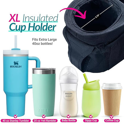 Swanoo Stroller Caddy Organizer With Cup Holder, Non Slip Straps Bag for Phone, Pet Stroller Accessories, Universal Fits Uppababby Vista v2 Wonderfold Wagon, Doona and More