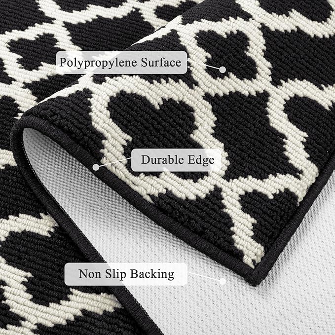 U'Artlines Runner Rug for Hallway 2×6feet Non Slip Kitchen Floor Carpet Runners Black and White Geometric Pattern Machine Washable Area Rug for Entryway Bathroom