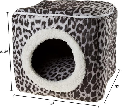 Cat House - Indoor Bed with Removable Foam Cushion - Cat Cave for Puppies, Rabbits, Guinea Pigs, and Other Small Animals by PETMAKER (Animal Print)