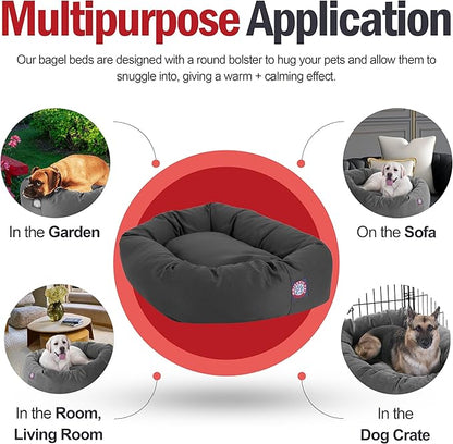Majestic Pet Bagel Calming Dog Bed, 32 Inch Medium, Round, Washable, Gray | Cozy Soft Fluffy Donut Pet Bed with Spine Support for Head Rest – Anti-Anxiety Comfort for Puppies & Dogs, 32x23x7 Inches