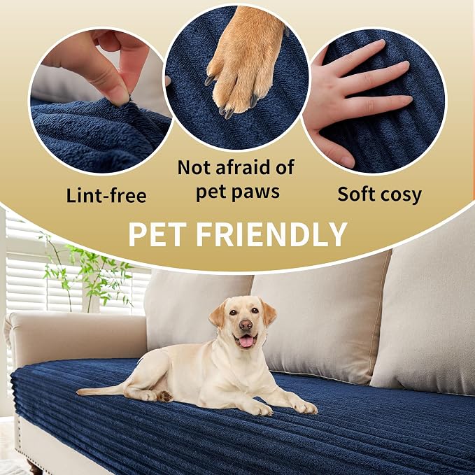 HAOMAIJIA Waterproof Couch Cover for Dogs Washable,Faux Fur Pet Couch Covers for Sofa,Soft Dog Bed Cover Non-Slip Couch Covers for 3 Cushion Couch Sofa Pet Friendly (Navy Blue, 35" x 74" 1 Pack)