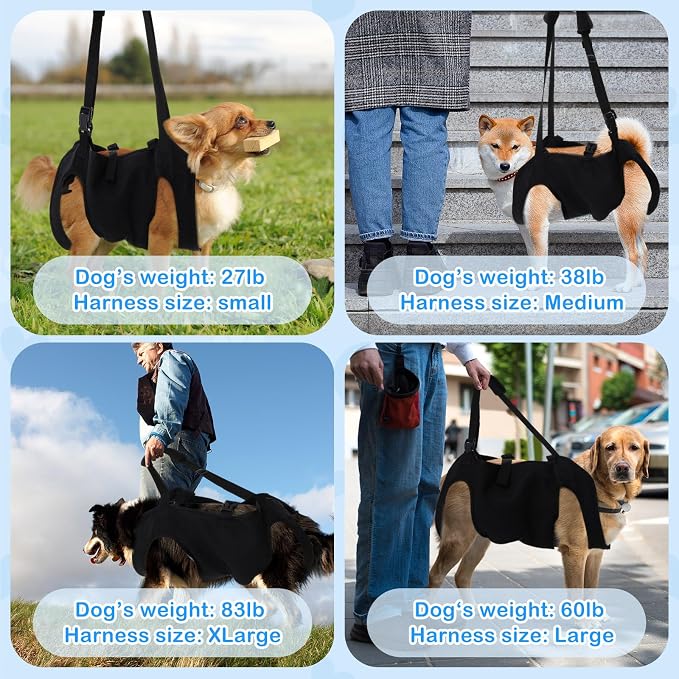 Shinylin Dog Carry Sling Emergency Backpack Pet Legs Support and Rehabilitation Dog Lift Harness Adjustable Lifting Straps Carrier for Senior Dogs Joint Injuries, Arthritis, Hiking, Skiing, Black (M)