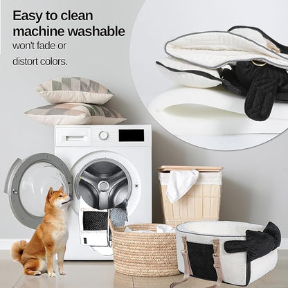 Dog Car Seat for Small Dogs Adjustable Portable Center Console Dog Car Seat Removable Cat Booster Cars Seats - Safety Belt with Cushion Anti-Collapse for Puppy Kitten Up to 15 Lb