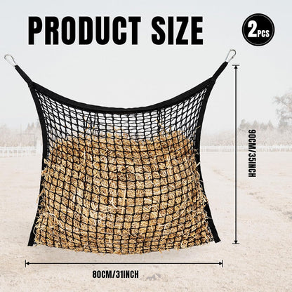 2 PCS Slow Feed Hay Net for Horses, Large Capacity Hay Bags for Horses Goats Sheep Donkey Trailer Full Day Feeding, Easy to Fill and Hang, Black, 35 x 31 Inch