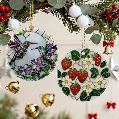 Strawberry Flower Ornament, Christmas Ornaments & Christmas Decorations for Tree, Vibrant Holiday Decor, Gift for Her, Friends & Strawberry Lovers, Gift Exchange & Gifts Idea, Giftbox Included