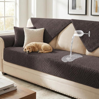 Turquoize Waterproof Couch Cover for Dogs Fuzzy Pet Couch Covers for Sofa Thick Dog Bed Cover Non-Slip Sofa Covers for 3 Cushion Couch Protector Slipcover Pet Friendly (Brown, 36" x 63")