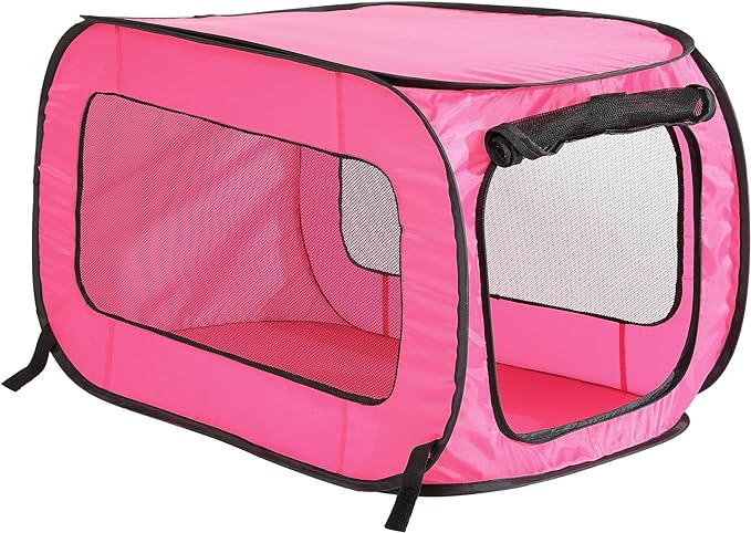 Beatrice Home Fashions Portable, Collapsible, Pop Up Kennel Travel Cat and Dog Crate, 36" L x 22" W x 22" H, Fuchsia