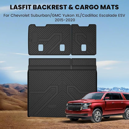LASFIT Trunk Mat with Backrest Mat 2015-2020 for Chevrolet Chevy Suburban/GMC Yukon XL(Not Fit Yukon)/Cadillac Escalade ESV(Only Escalade ESV, Not Fit Escalade), All Weather TPE Mat