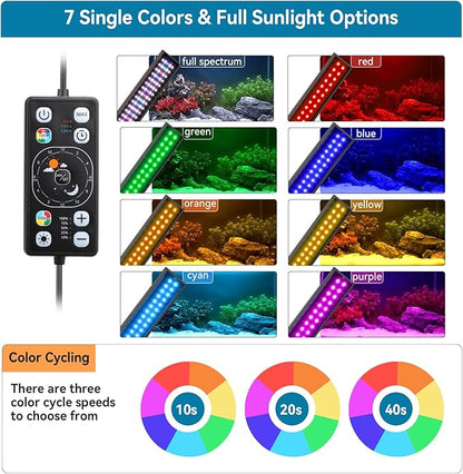 hygger Aquarium LED Light Fish Tank Full Spectrum Lighting with 24/7 Day-Night Cycle Mode & Auto On/Off Timer, 7 Colors Options, Dimmable, Extendable Bracket for 12~18inch Freshwater Plant Tank