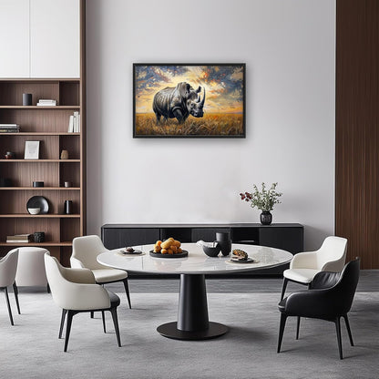 Rhino Large Wall Art Rustic Cool Wild Animal Rhinoceros Pictures Sunset Field Landscape Wall Decor Canvas Print Painting Artwork for Bathroom Living Room Bedroom 36L" x 24W"