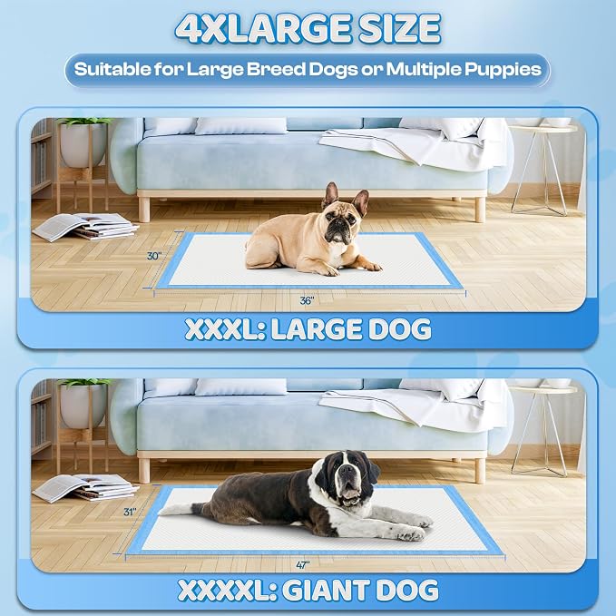 Boscute 4XL Thicken 6 Layers Ultra Absorbent Dog Pee Pads, 31”X47”Leak-Proof Odor-Control Quick Dry Puppy Training Pads Quick Dry Pee Pads for Dogs Cats Pets 100counts